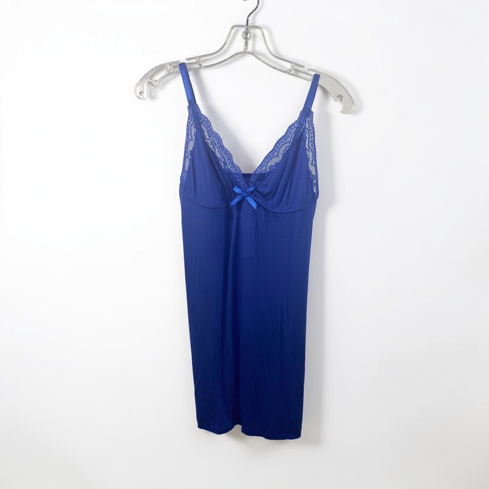 Royal Blue Lace Trim Chemise Nightgown Adjustable Straps XL